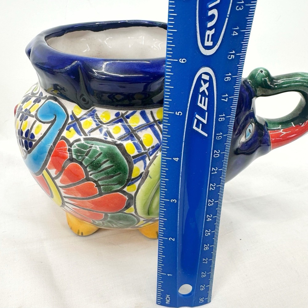 Talavera Decorative Elephant Planter Pot Mexican Pottery Folk Art Home Decor 10" - Picture 7 of 8